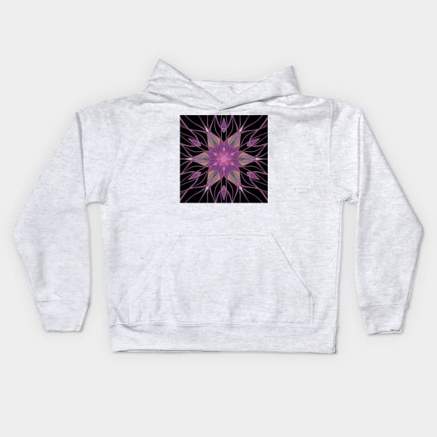 Cartoon Mandala Flower Black Purple and Pink Kids Hoodie by WormholeOrbital